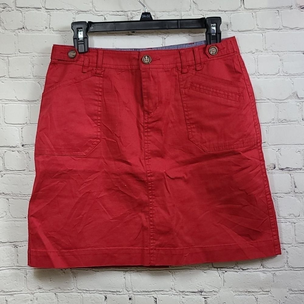 Women's Per se Red Cotton Stretch Mini Skirt A-Line Flap Pockets Casual Cute